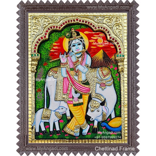 Cow Krishna Tanjore Painting Cow Krishna Tanjore Painting