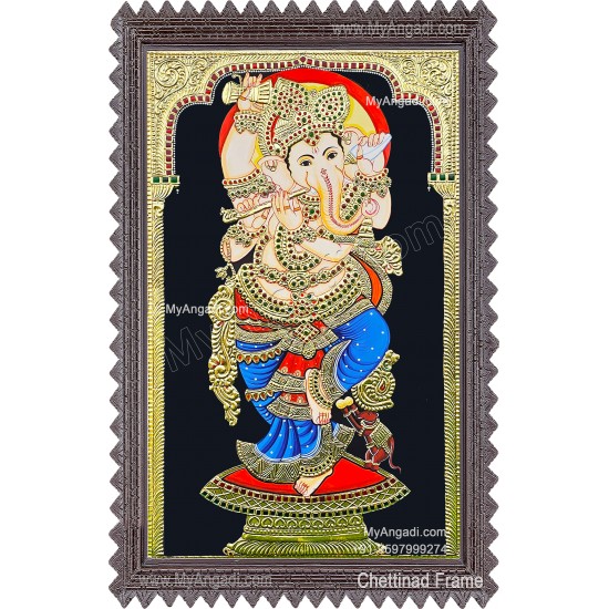 Flute Ganesha Tanjore Painting Flute Ganesha Tanjore Painting