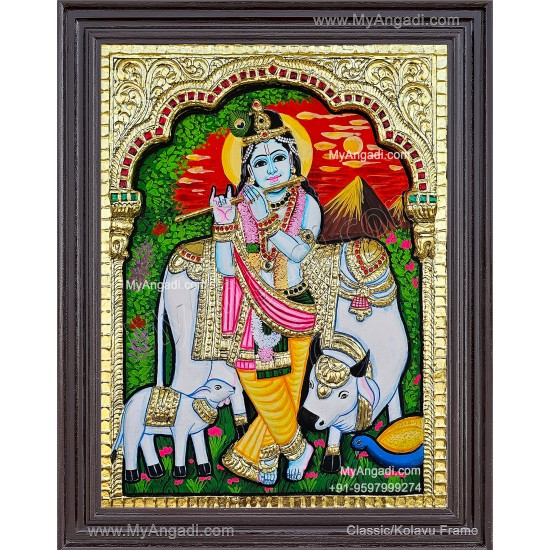 Cow Krishna Tanjore Painting Cow Krishna Tanjore Painting