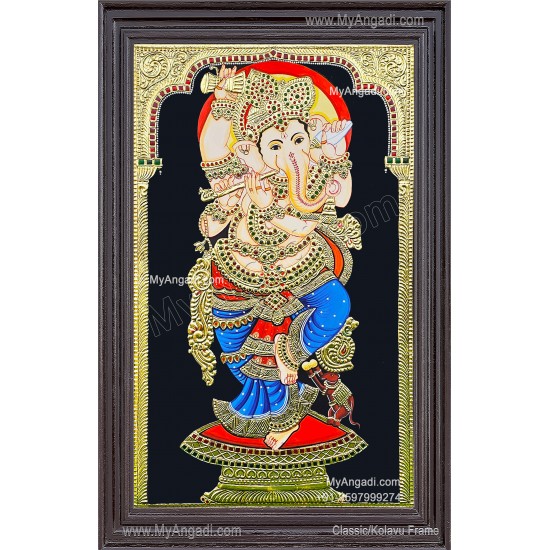 Flute Ganesha Tanjore Painting Flute Ganesha Tanjore Painting