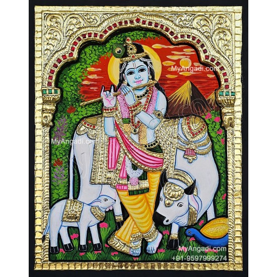 Cow Krishna Tanjore Painting Cow Krishna Tanjore Painting