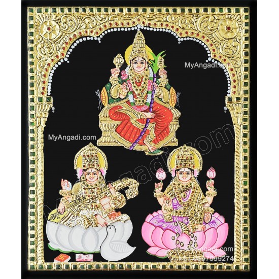 Lalitha Devi Saraswathi Lakshmi Tanjore Painting Lalitha Devi Saraswathi Lakshmi Tanjore Painting