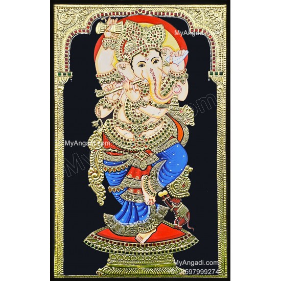 Flute Ganesha Tanjore Painting Flute Ganesha Tanjore Painting