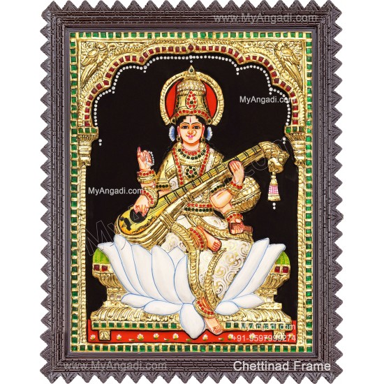Embossed Saraswathi  3D Tanjore Painting