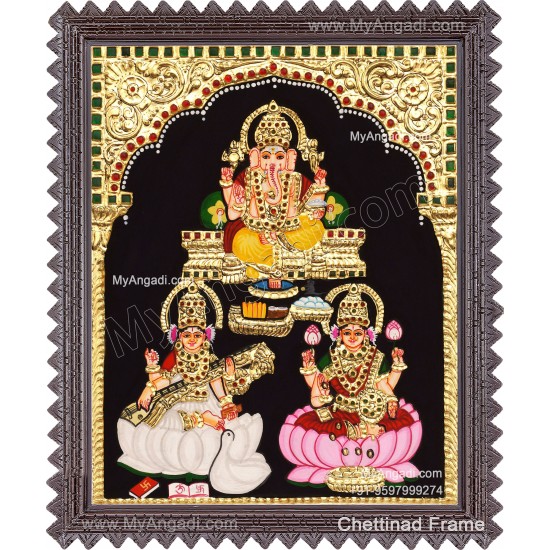 Ganesha Lakshmi Saraswathi Tanjore Painting