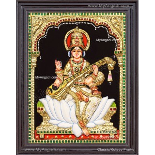Embossed Saraswathi  3D Tanjore Painting