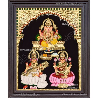 Ganesha Lakshmi Saraswathi Tanjore Painting