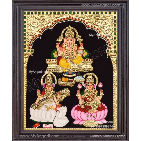 Ganesha Lakshmi Saraswathi Tanjore Painting
