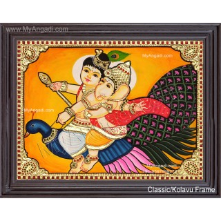Ganesha Murugar On Peacock Tanjore Painting