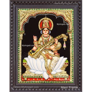 Embossed Saraswathi  3D Tanjore Painting