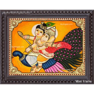 Ganesha Murugar On Peacock Tanjore Painting