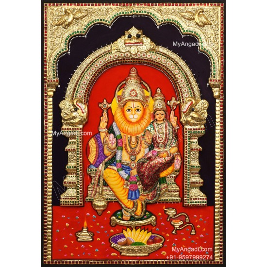 Embossed Lakshmi Narasimhar 3D Tanjore Painting