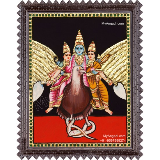  Vishnu On Garuda Vahana Tanjore Painting