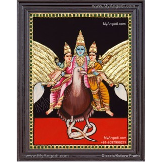  Vishnu On Garuda Vahana Tanjore Painting