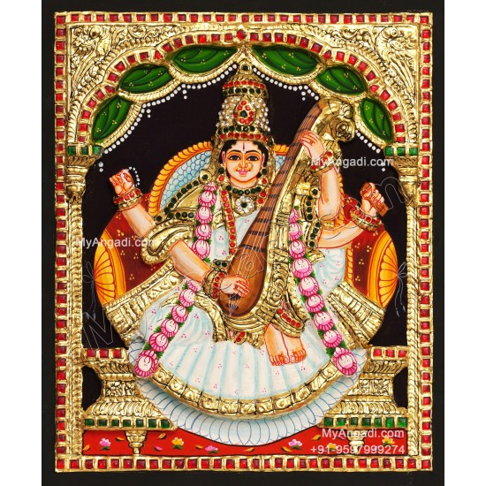 Saraswathi  3D Tanjore Painting
