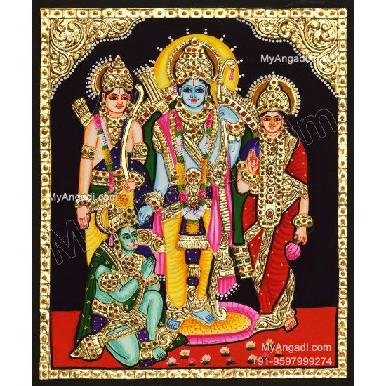 Ram Darbar - Ram with Sita, Hanuman, Lakshmanan  Tanjore Painting