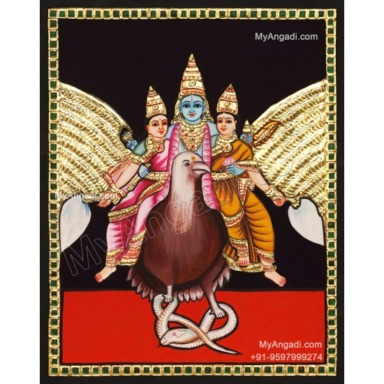  Vishnu On Garuda Vahana Tanjore Painting
