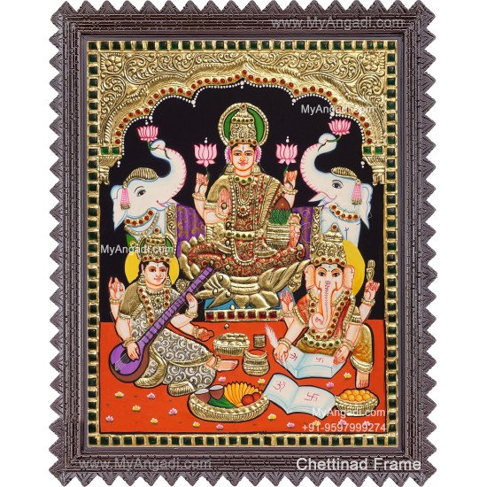 Ganesha Lakshmi Saraswathi Tanjore Painting