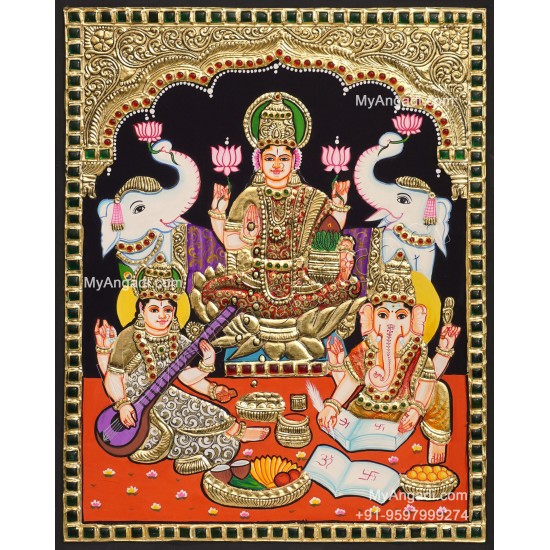 Ganesha Lakshmi Saraswathi Tanjore Painting