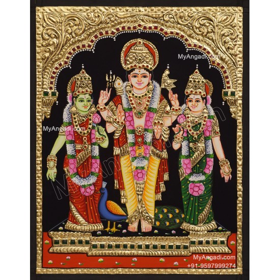 Murugar valli deivanai Tanjore Painting Murugar valli deivanai Tanjore Painting