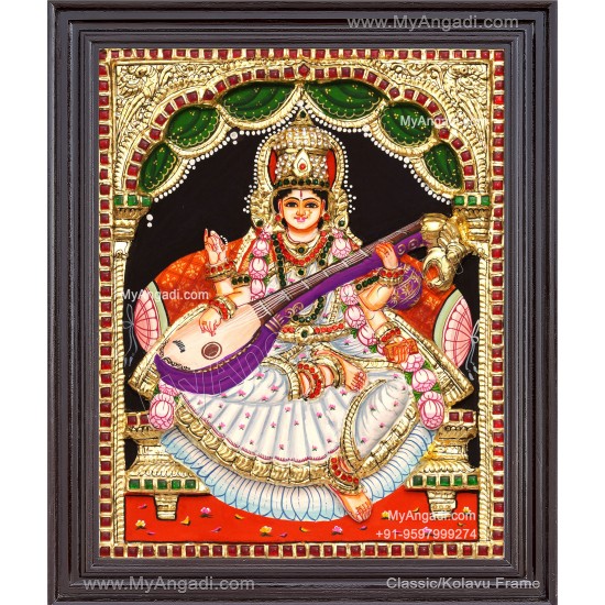 Saraswathi  3D Tanjore Painting