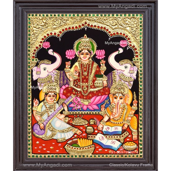 Ganesha Lakshmi Saraswathi Tanjore Painting