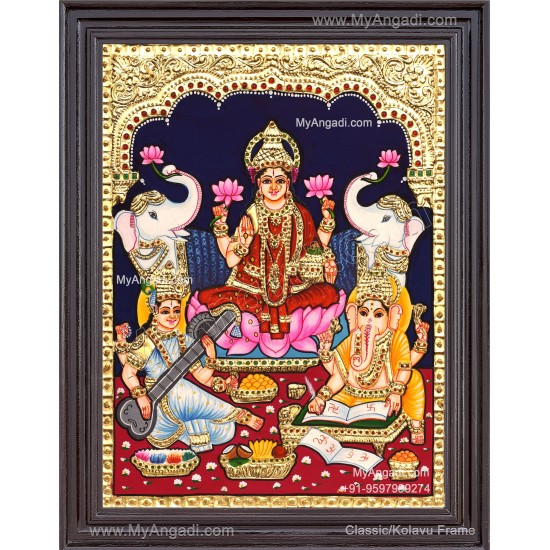 Ganesha Lakshmi Saraswathi Tanjore Painting