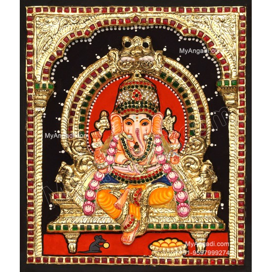 Ganesha 3d Embossed Tanjore Painting
