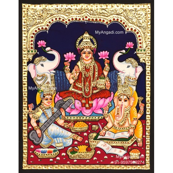 Ganesha Lakshmi Saraswathi Tanjore Painting