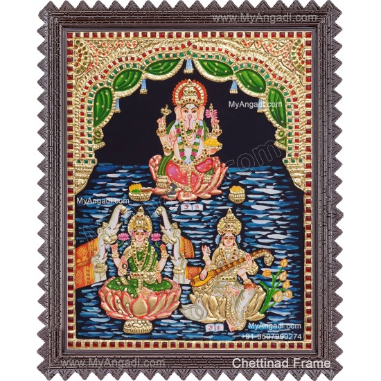 Vinayagar Lakshmi Saraswathi Tanjore Painting Vinayagar Lakshmi Saraswathi Tanjore Painting