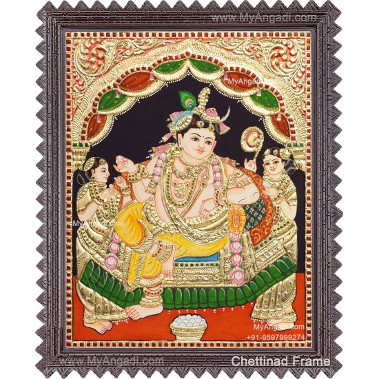 Krishna With Gopies Tanjore Painting