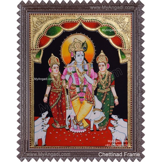 Krishna Bama Rukmani Tanjore Painting Krishna Bama Rukmani Tanjore Painting