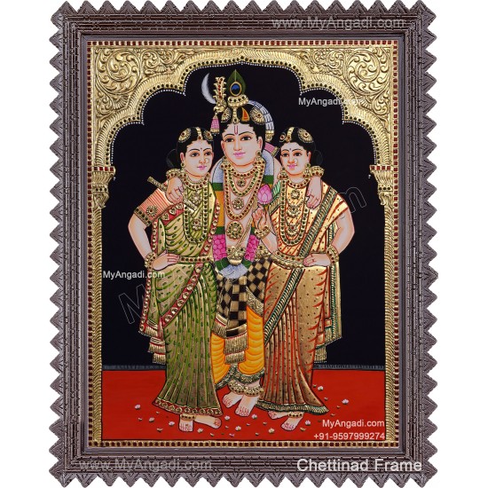 Krishna Bama Rukmani Tanjore Painting Krishna Bama Rukmani Tanjore Painting