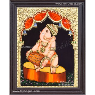 Ganesha Playing Tabla Tanjore Painting