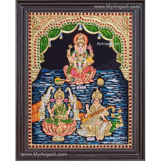 Vinayagar Lakshmi Saraswathi Tanjore Painting Vinayagar Lakshmi Saraswathi Tanjore Painting
