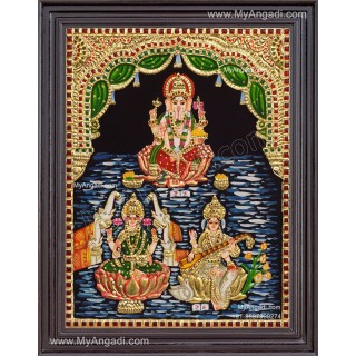Ganesh Lakshmi Saraswathi Tanjore Painting