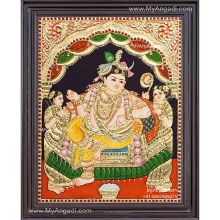 Krishna With Gopies Tanjore Painting
