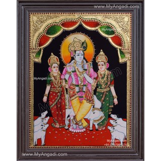Krishna Bama Rukmani Tanjore Painting