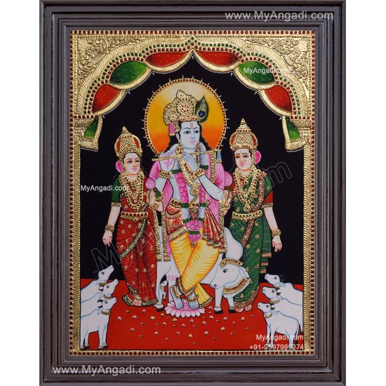 Krishna Bama Rukmani Tanjore Painting Krishna Bama Rukmani Tanjore Painting