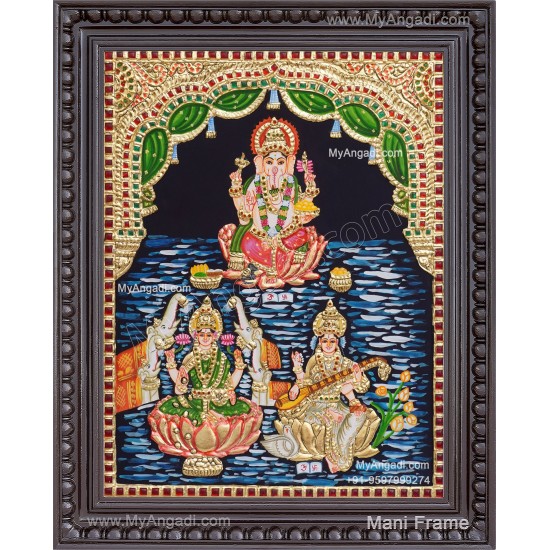 Vinayagar Lakshmi Saraswathi Tanjore Painting Vinayagar Lakshmi Saraswathi Tanjore Painting