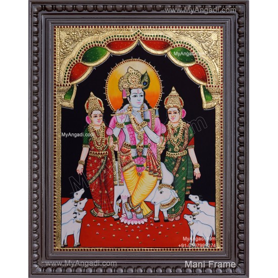 Krishna Bama Rukmani Tanjore Painting Krishna Bama Rukmani Tanjore Painting