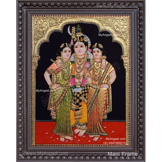 Krishna Bama Rukmani Tanjore Painting Krishna Bama Rukmani Tanjore Painting