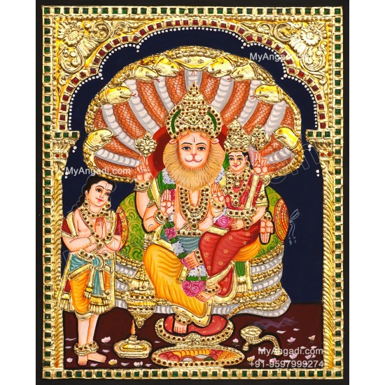 Lakshmi Narasimhar with Prahaladhan Tanjore Painting Lakshmi Narasimhar with Prahaladhan Tanjore Painting