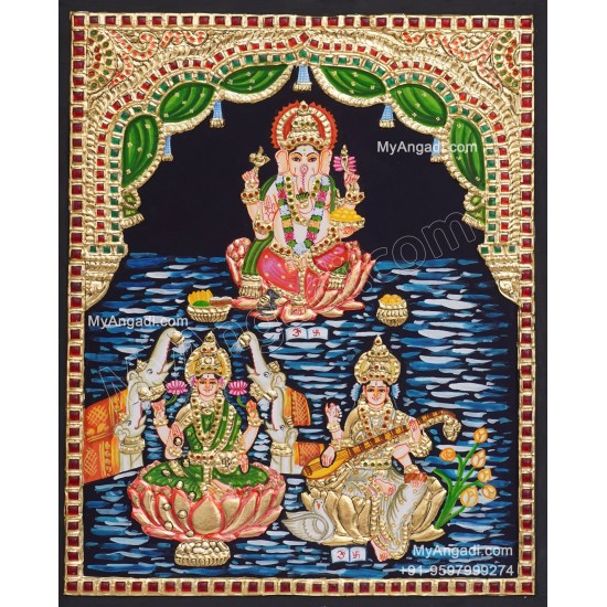 Vinayagar Lakshmi Saraswathi Tanjore Painting Vinayagar Lakshmi Saraswathi Tanjore Painting