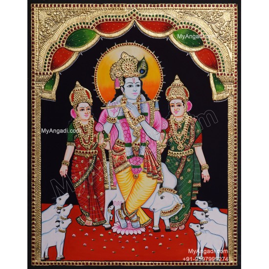 Krishna Bama Rukmani Tanjore Painting Krishna Bama Rukmani Tanjore Painting