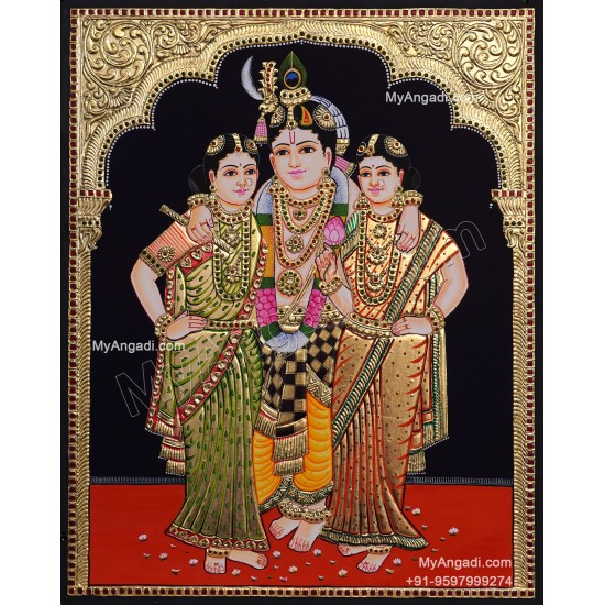 Krishna Bama Rukmani Tanjore Painting Krishna Bama Rukmani Tanjore Painting