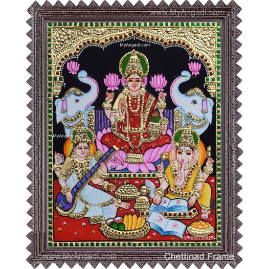Ganesha Lakshmi Saraswathi Tanjore Painting Ganesha Lakshmi Saraswathi Tanjore Painting