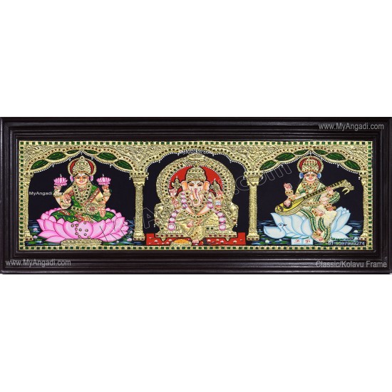 3 Panel  Lakshmi Ganesha Saraswathi Tanjore Painting