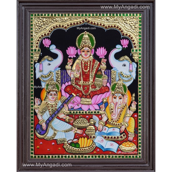 Ganesha Lakshmi Saraswathi Tanjore Painting Ganesha Lakshmi Saraswathi Tanjore Painting