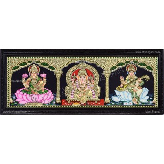 3 Panel  Lakshmi Ganesha Saraswathi Tanjore Painting